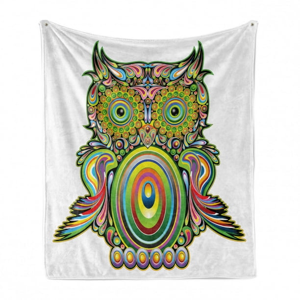 Flannel Fleece Blanket Full Size Ornate Owl Illustration Blanket,All-Season Plush Blanket for Couch Bed Travelling Camping Or Kids Adults 60X50 Flannel Fleece Blanket Full Size Ornate Owl Illustration Blanket,All-Season Plush Blanket for Couch Bed Travelling Camping Or Kids Adults 60X50